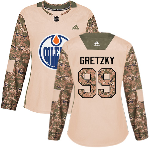 Adidas Edmonton Oilers #99 Wayne Gretzky Camo Authentic 2017 Veterans Day Women's Stitched Jersey Womens