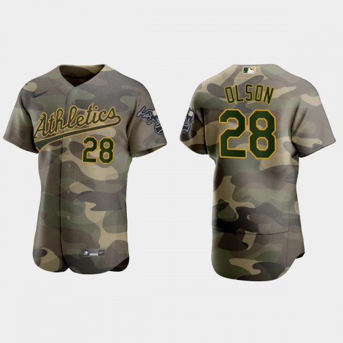 Oakland Oakland Athletics #28 Matt Olson Men's 2021 Armed Forces Day Authentic Jersey -Camo Men's