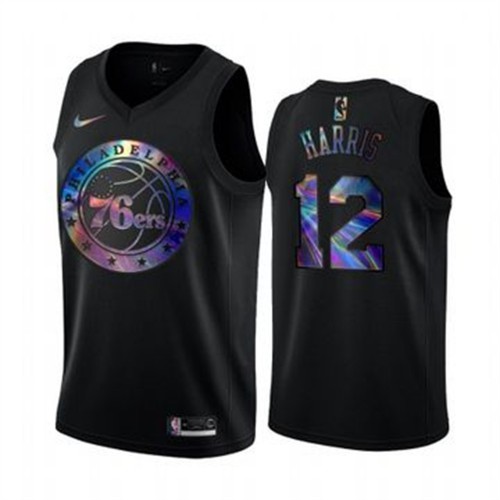 Philadelphia 76ers #12 Tobias Harris Mens Iridescent Holographic Collection Jersey - Black Mens