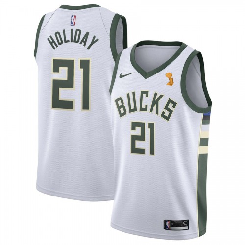 Milwaukee Bucks #21 Jrue Holiday 2021 Finals Champions Swingman Association Edition Jersey White Mens