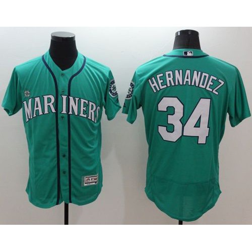 Seattle Mariners #34 Felix Hernandez Green Flexbase Authentic Collection Stitched Jersey Men's