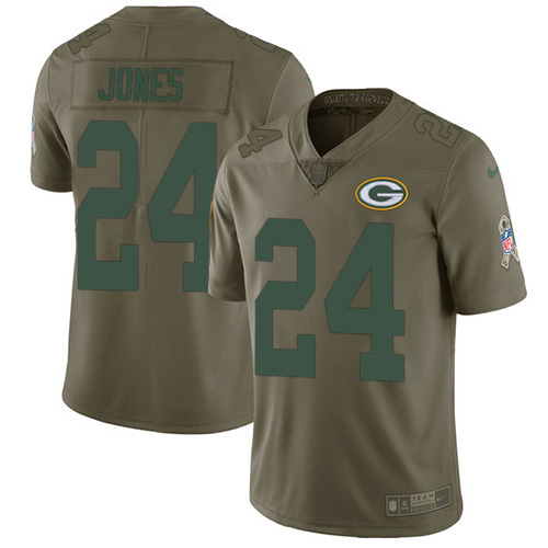 Green Bay Packers #24 Josh Jones Olive Youth Stitched Limited 2017 Salute to Service Jersey Youth