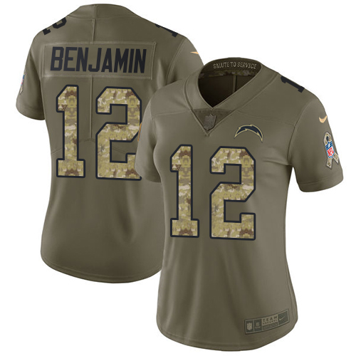 Los Angeles Chargers #12 Travis Benjamin Olive/Camo Women's Stitched Limited 2017 Salute to Service Jersey Womens