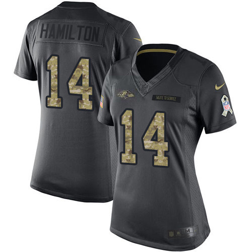 Ravens #14 Kyle Hamilton Black Women's Stitched Limited 2016 Salute To Service Jersey