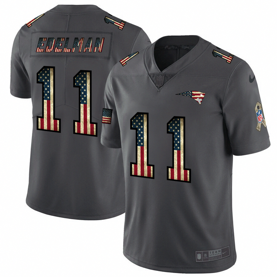 New England Patriots #11 Julian Edelman 2018 Salute To Service Retro USA Flag Limited Jersey