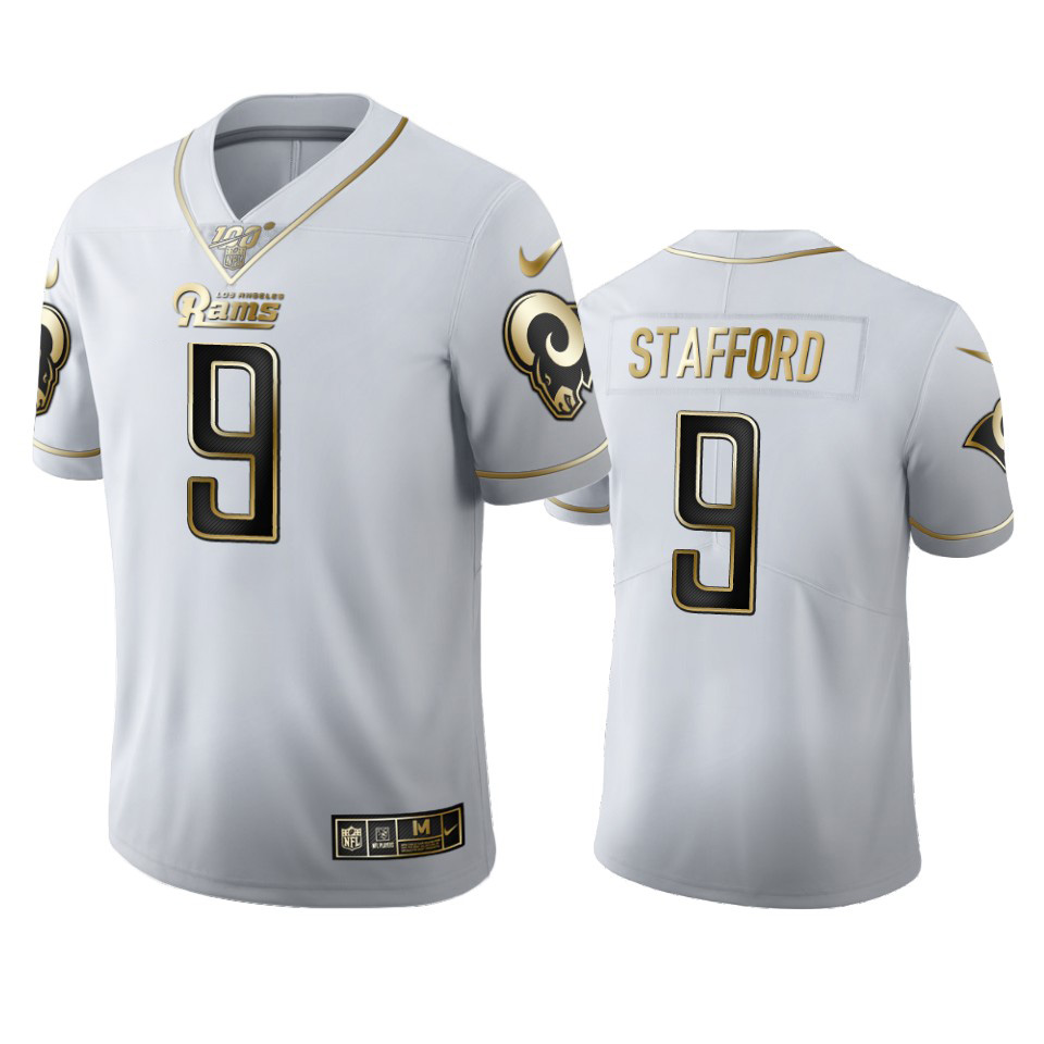 Los Angeles Rams #9 Matthew Stafford Men's White Golden Edition Vapor Limited 100 Jersey