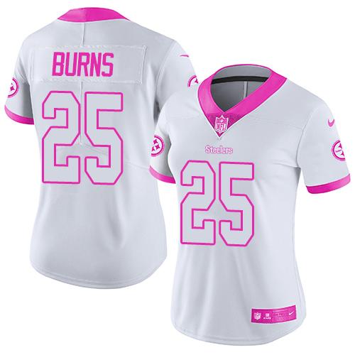 Pittsburgh Steelers #25 Artie Burns White/Pink Women's Stitched Limited Rush Fashion Jersey Womens