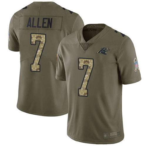 Carolina Panthers #7 Kyle Allen Olive/Camo Men's Stitched Limited 2017 Salute To Service Jersey Men's