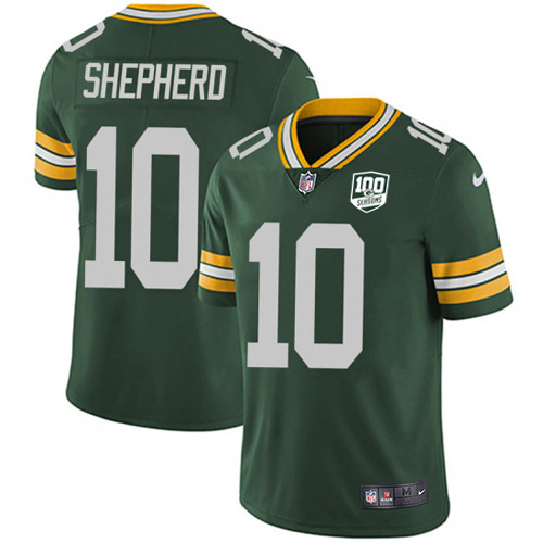 Green Bay Packers #10 Darrius Shepherd Green Team Color Men's 100th Season Stitched Vapor Untouchable Limited Jersey Men's