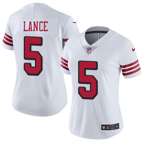 San Francisco 49ers #5 Trey Lance White Women's Stitched Limited Rush Jersey