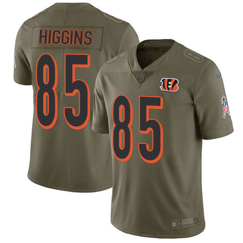 Bengals #85 Tee Higgins Olive Youth Stitched Limited 2017 Salute To Service Jersey