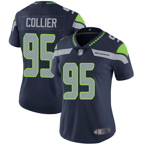 Seattle Seahawks #95 L.J. Collier Steel Blue Team Color Women's Stitched Vapor Untouchable Limited Jersey Womens