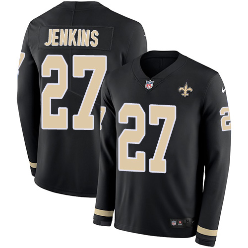 New Orleans Saints #27 Malcolm Jenkins Black Team Color Men's Stitched Limited Therma Long Sleeve Jersey Men's