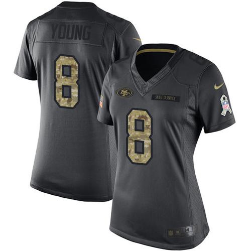 49ers #8 Steve Young Black Women's Stitched Limited 2016 Salute To Service Jersey