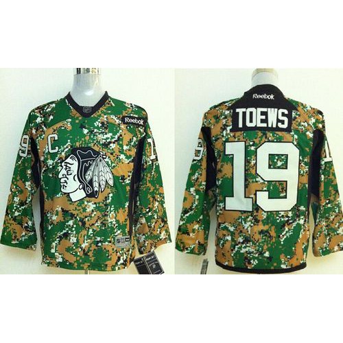 Chicago Blackhawks #19 Jonathan Toews Camo Veterans Day Practice Stitched Youth Jersey Youth