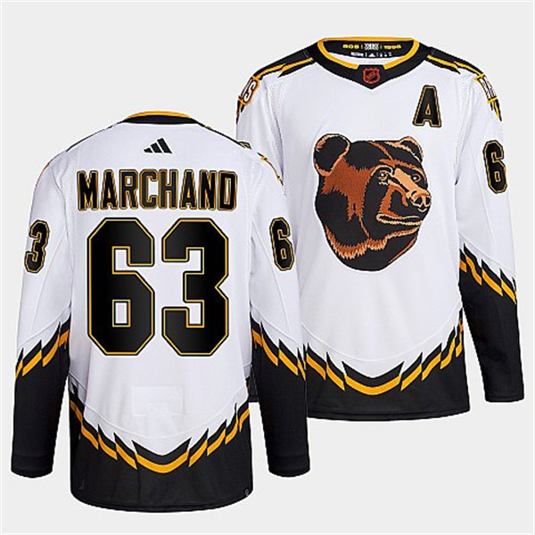 Boston Bruins #63 Brad Marchand Men's Adidas Reverse Retro 2.0 Authentic Player Jersey - White