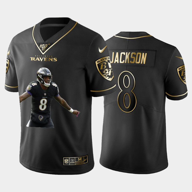 Baltimore Ravens #8 Lamar Jackson Team Hero 7 Vapor Limited 100 Jersey Black Golden