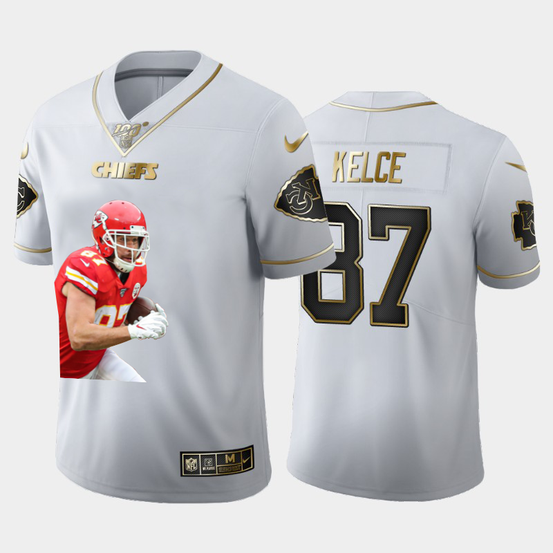 Kansas City Chiefs #87 Travis Kelce Team Hero 1 Vapor Limited 100 Jersey White Golden