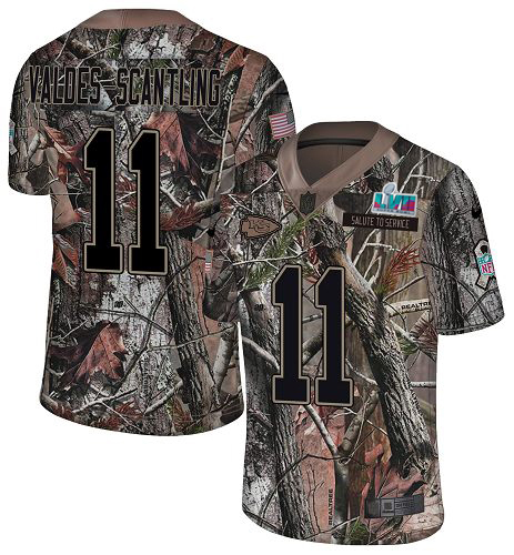 Chiefs #11 Marquez Valdes-Scantling Camo Super Bowl LVII Patch Men's Stitched Limited Rush Realtree Jersey