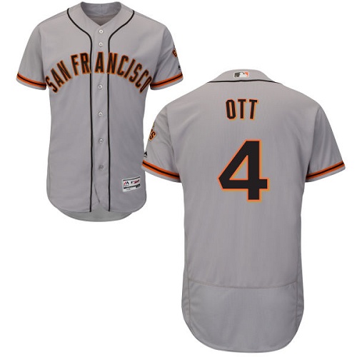 San Francisco Giants #4 Mel Ott Grey Flexbase Authentic Collection Road Stitched Jersey Men's
