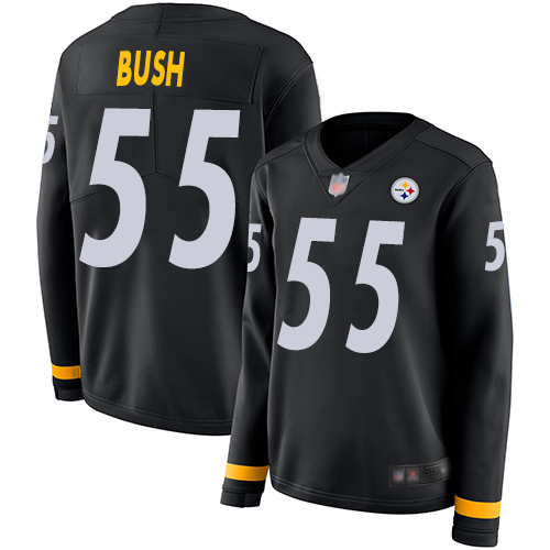 Pittsburgh Steelers #55 Devin Bush Black Team Color Women's Stitched Limited Therma Long Sleeve Jersey Womens