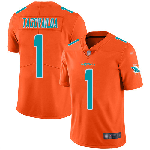 Dolphins #1 Tua Tagovailoa Orange Men's Stitched Limited Inverted Legend Jersey