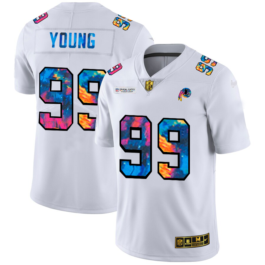 Washington Commanders #99 Chase Young Men's White Multi-Color 2020 Crucial Catch Limited Jersey