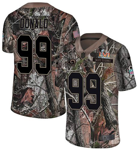 Rams #99 Aaron Donald Camo Super Bowl LVI Patch Men's Stitched Limited Rush Realtree Jersey