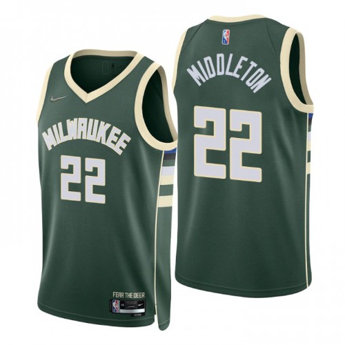 Milwaukee Bucks #22 Khris Middleton Green Mens 2021-22 75th Anniversary Diamond Swingman Jersey - Icon Edition Mens