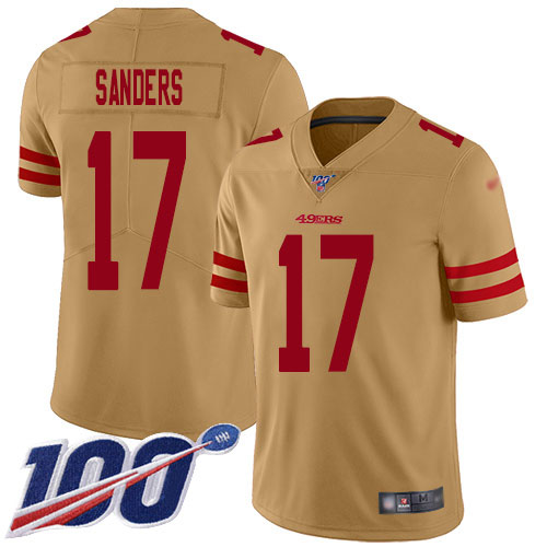 San Francisco 49ers #17 Emmanuel Sanders Gold Men's Stitched Limited Inverted Legend 100th Season Jersey Men's
