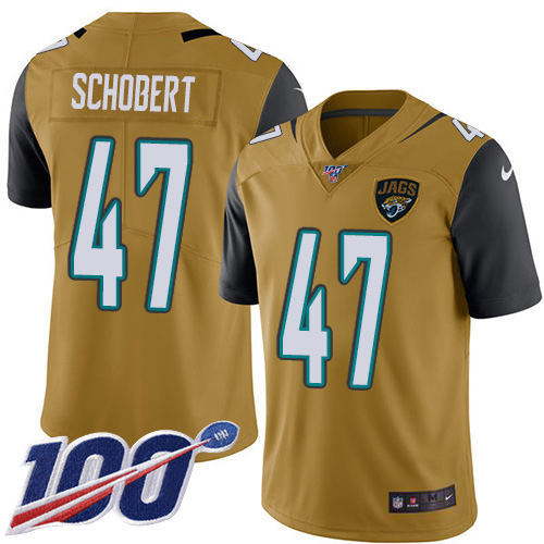 Jacksonville Jaguars #47 Joe Schobert Gold Youth Stitched Limited Rush 100th Season Jersey Youth
