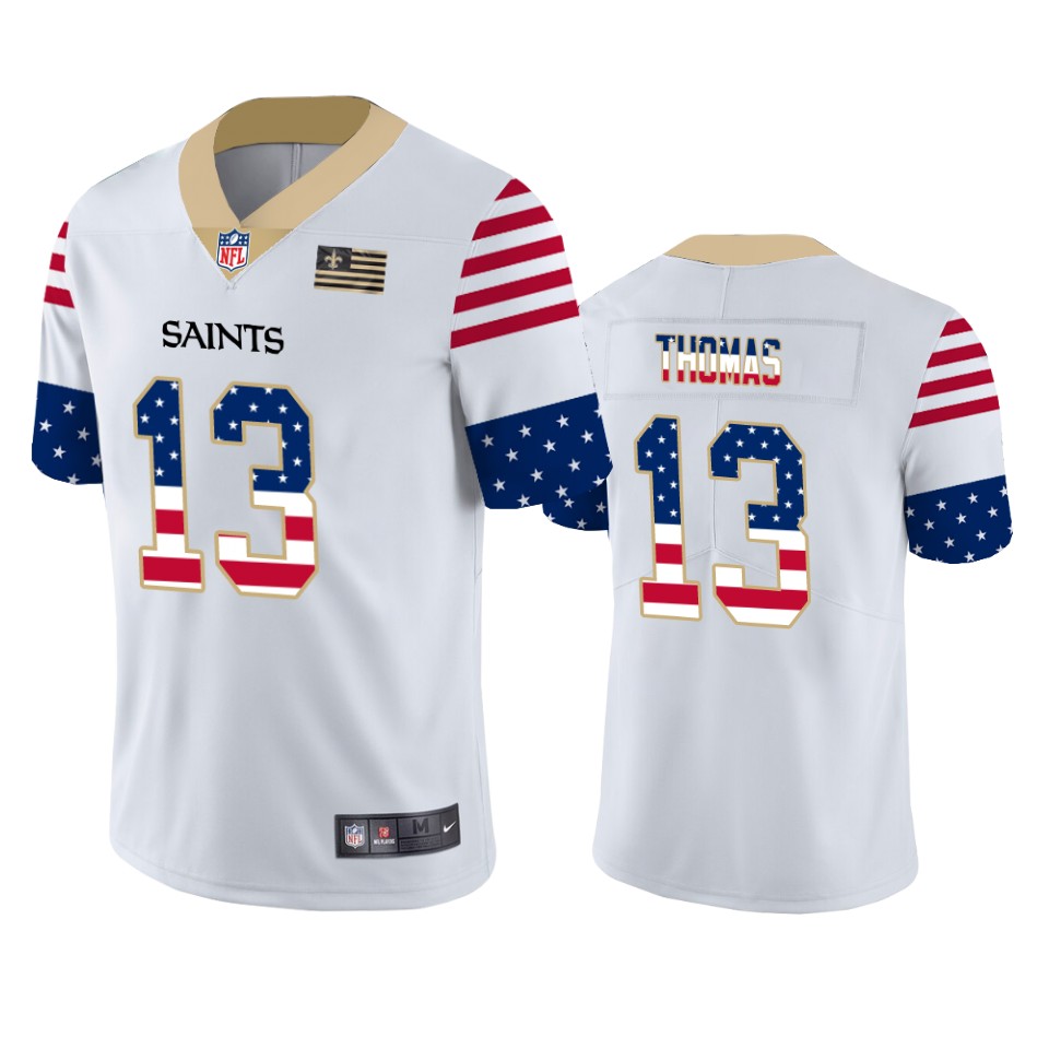 New Orleans Saints #13 Michael Thomas White Men's Team Logo USA Flag Vapor Untouchable Limited Jersey