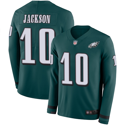 Philadelphia Eagles #10 DeSean Jackson Midnight Green Team Color Youth Stitched Limited Therma Long Sleeve Jersey Youth