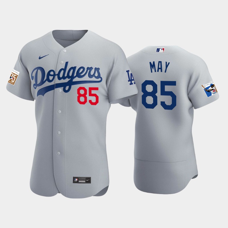 Los Angeles Dodgers #85 Dustin May Men's Jackie Robinson 75th Anniversary Authentic Jersey - Gray