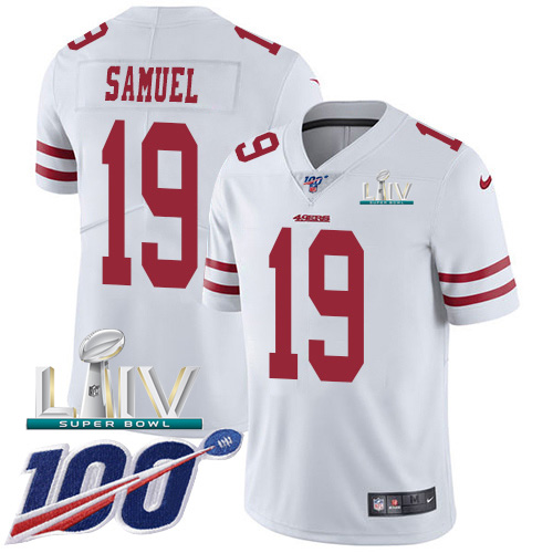 49ers #19 Deebo Samuel White Super Bowl LIV 2020 Youth Stitched 100th Season Vapor Limited Jersey