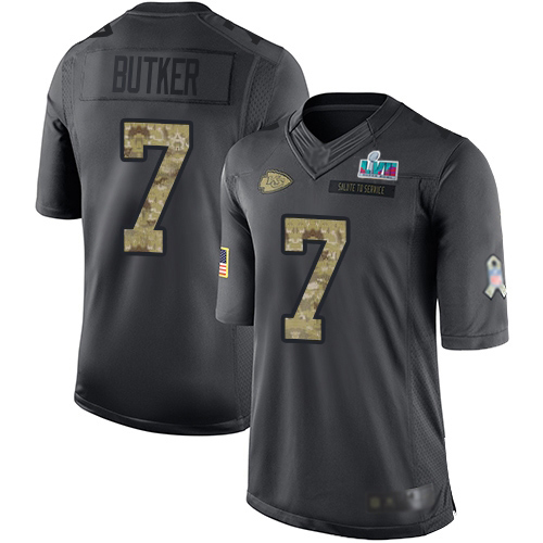 Chiefs #7 Harrison Butker Black Super Bowl LVII Patch Youth Stitched Limited 2016 Salute To Service Jersey