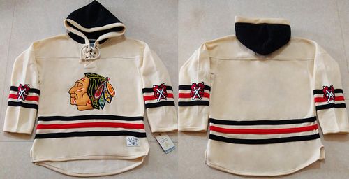 Blackhawks Blank Cream Heavyweight Pullover Hoodie Stitched Jersey