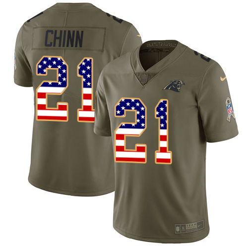 Panthers #21 Jeremy Chinn Olive/USA Flag Men's Stitched Limited 2017 Salute To Service Jersey