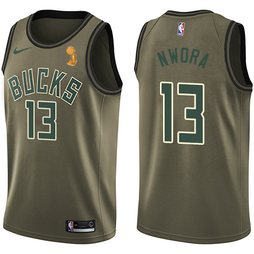 Milwaukee Bucks #13 Jordan Nwora Youth 2021 Finals Champions Swingman Salute to Service Jersey Green Youth