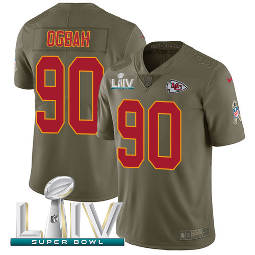 Kansas City Chiefs #90 Emmanuel Ogbah Olive Super Bowl LIV 2020 Men's Stitched Limited 2017 Salute To Service Jersey Men's