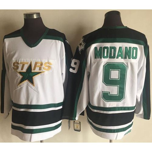 Dallas Stars #9 Mike Modano Stitched White CCM Throwback Jersey Men's