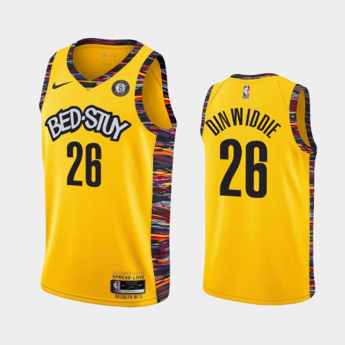 Brooklyn Brooklyn Nets #26 Spencer Dinwiddie Mens Yellow 2019-20 City Edition Jersey Mens