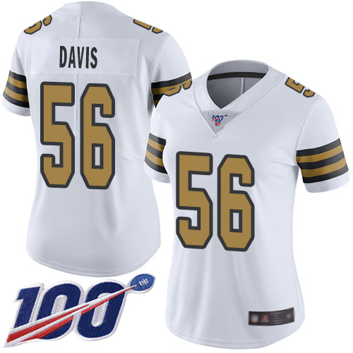 New Orleans Saints #56 DeMario Davis White Women's Stitched Limited Rush 100th Season Jersey Womens