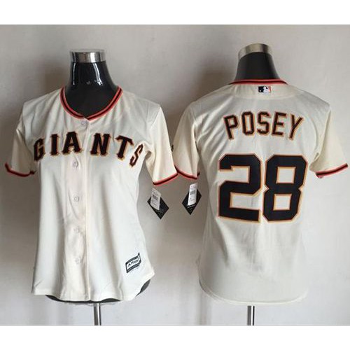 San Francisco Giants #28 Buster Posey Cream Women's Home Stitched Jersey Womens