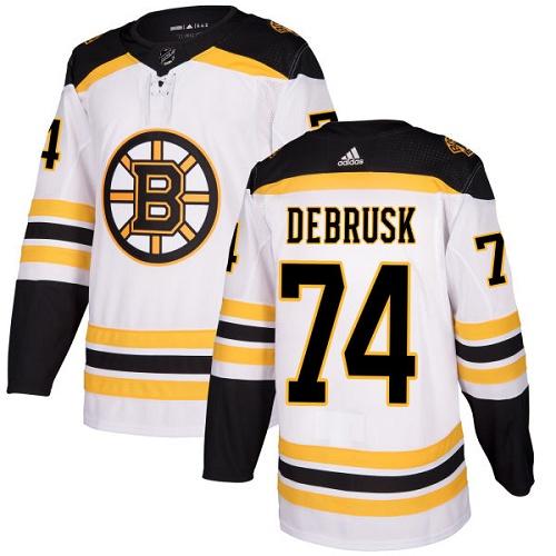 Adidas Boston Bruins #74 Jake DeBrusk White Road Authentic Stitched Jersey Men's