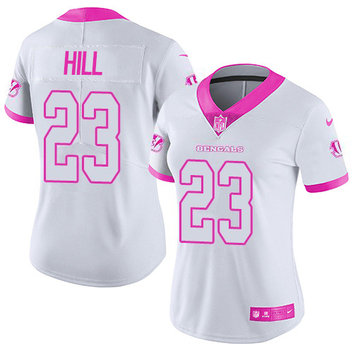 Bengals #23 Daxton Hill White/Pink Women's Stitched Limited Rush Fashion Jersey