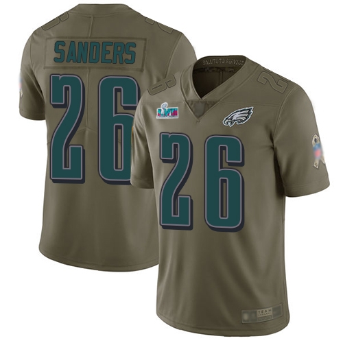 Eagles #26 Miles Sanders Olive Super Bowl LVII Patch Youth Stitched Limited 2017 Salute To Service Jersey