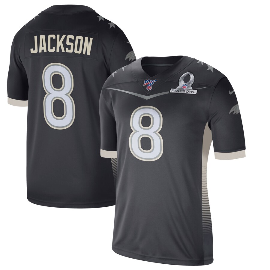 Baltimore Ravens #8 Lamar Jackson Men's 2020 AFC Pro Bowl Game Jersey Anthracite
