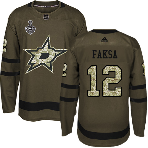 Adidas Dallas Stars #12 Radek Faksa Green Salute to Service Youth 2020 Stanley Cup Final Stitched Jersey Youth