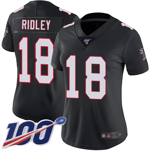 Falcons #18 Calvin Ridley Black Alternate Women's Stitched 100th Season Vapor Limited Jersey